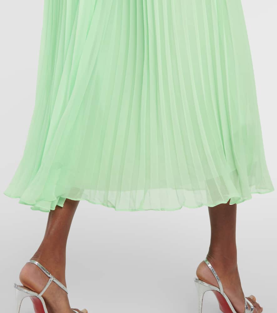 Self-Portrait Pleated feather-trimmed chiffon gown