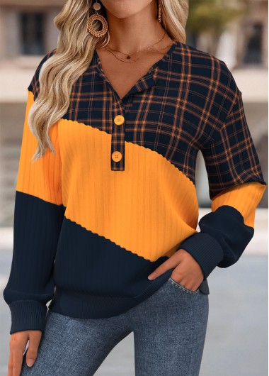 Modlily Multi Color Tummy Coverage Plaid Long Sleeve Sweatshirt