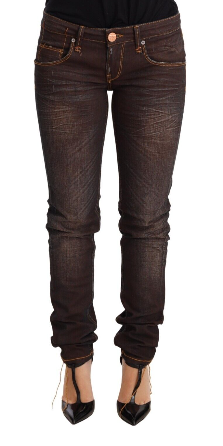 Acht Brown Washed Cotton Slim Fit Denim Low Waist Trouser Women's Jean