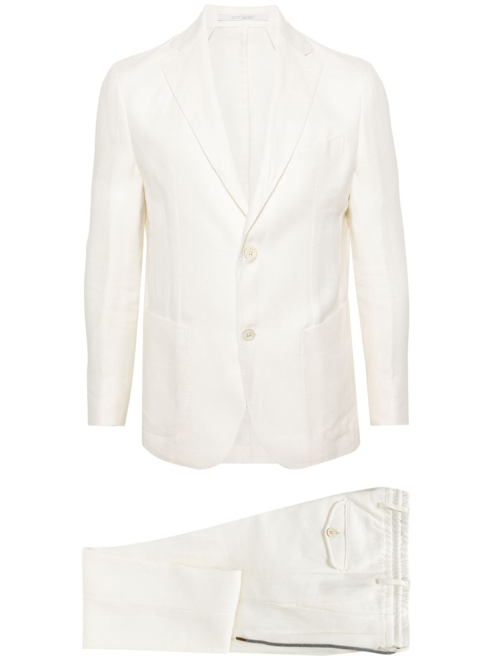 Single-breasted linen blend suit - White