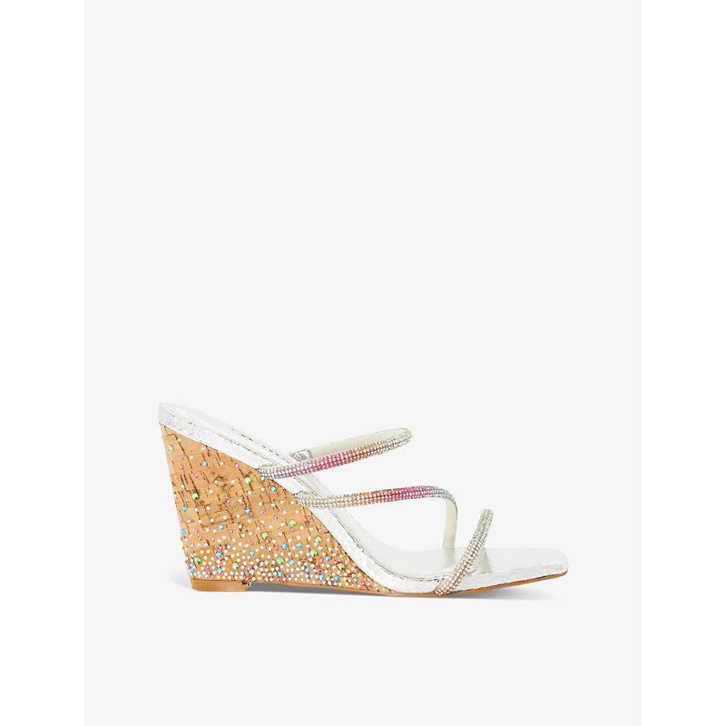Womens Silver-synthetic Reptile Miri Crystal Diamante-embellished Wedge Sandals