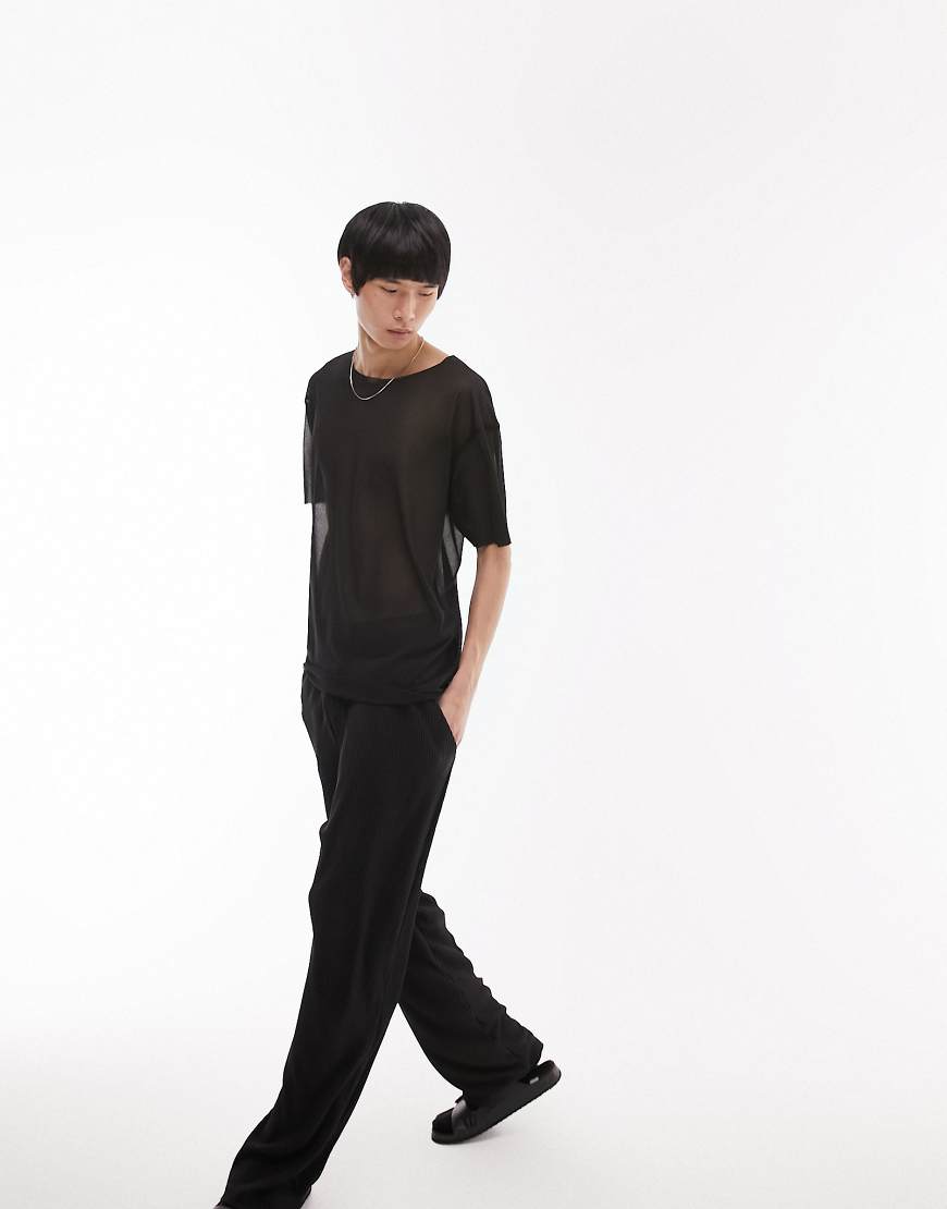 Topman oversized fit mesh t-shirt in black