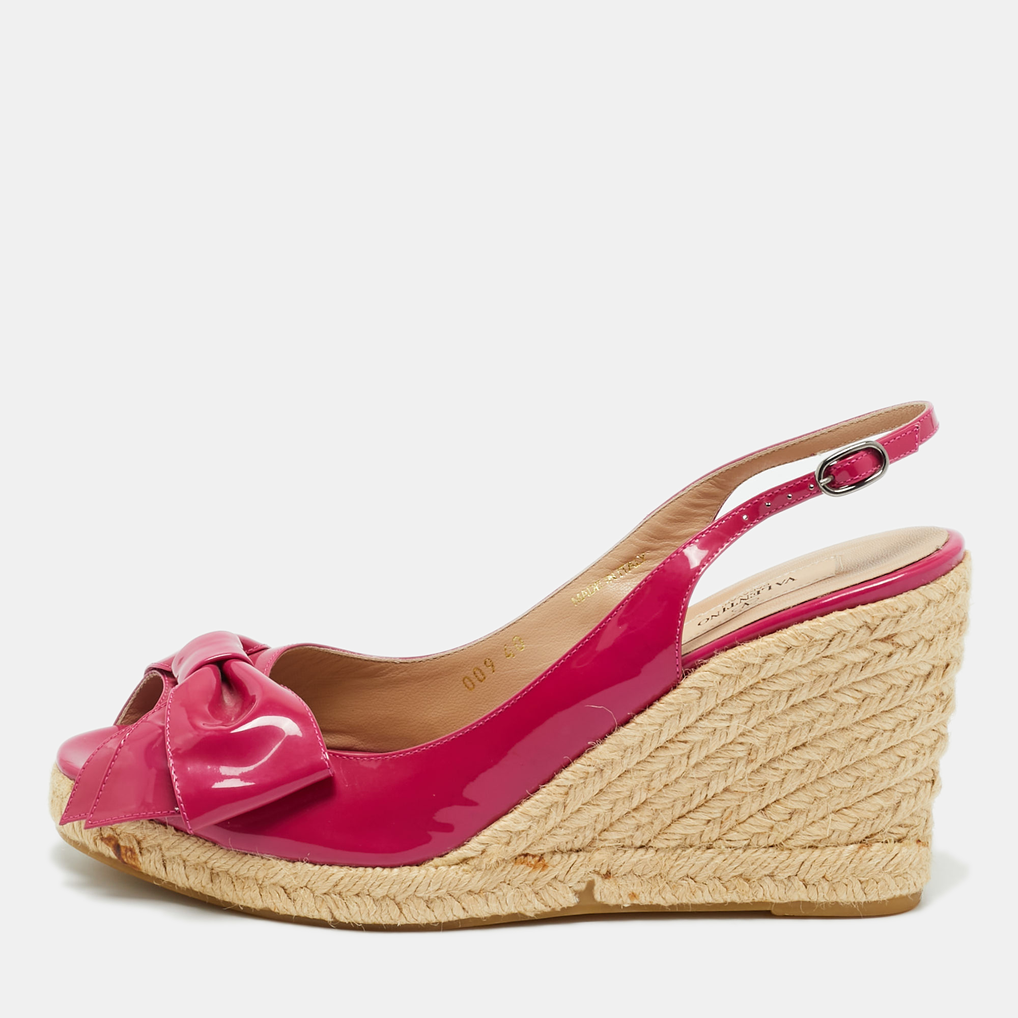 Valentino Purple Patent Leather Bow Espadrille Wedge Slingback Sanda