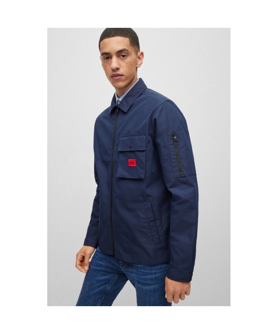 Hugo Emmond Mens Zip Overshirt - Blue Cotton - X-Large
