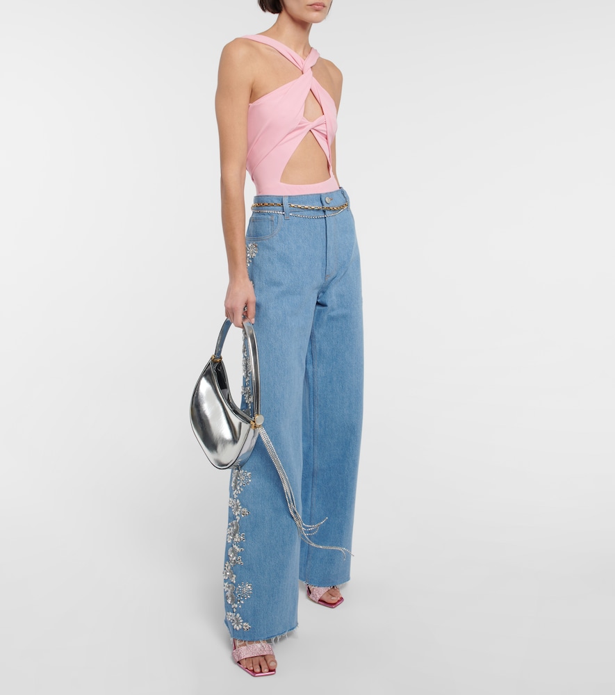 Embroidered wide-leg jeans