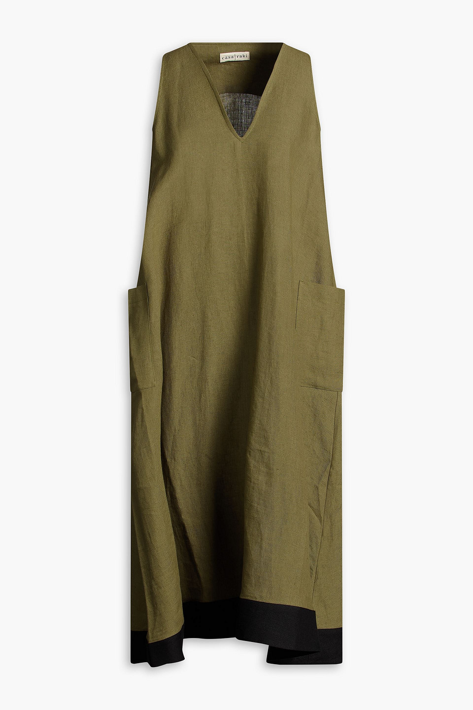 Nadia two-tone linen midi dress - Green - S