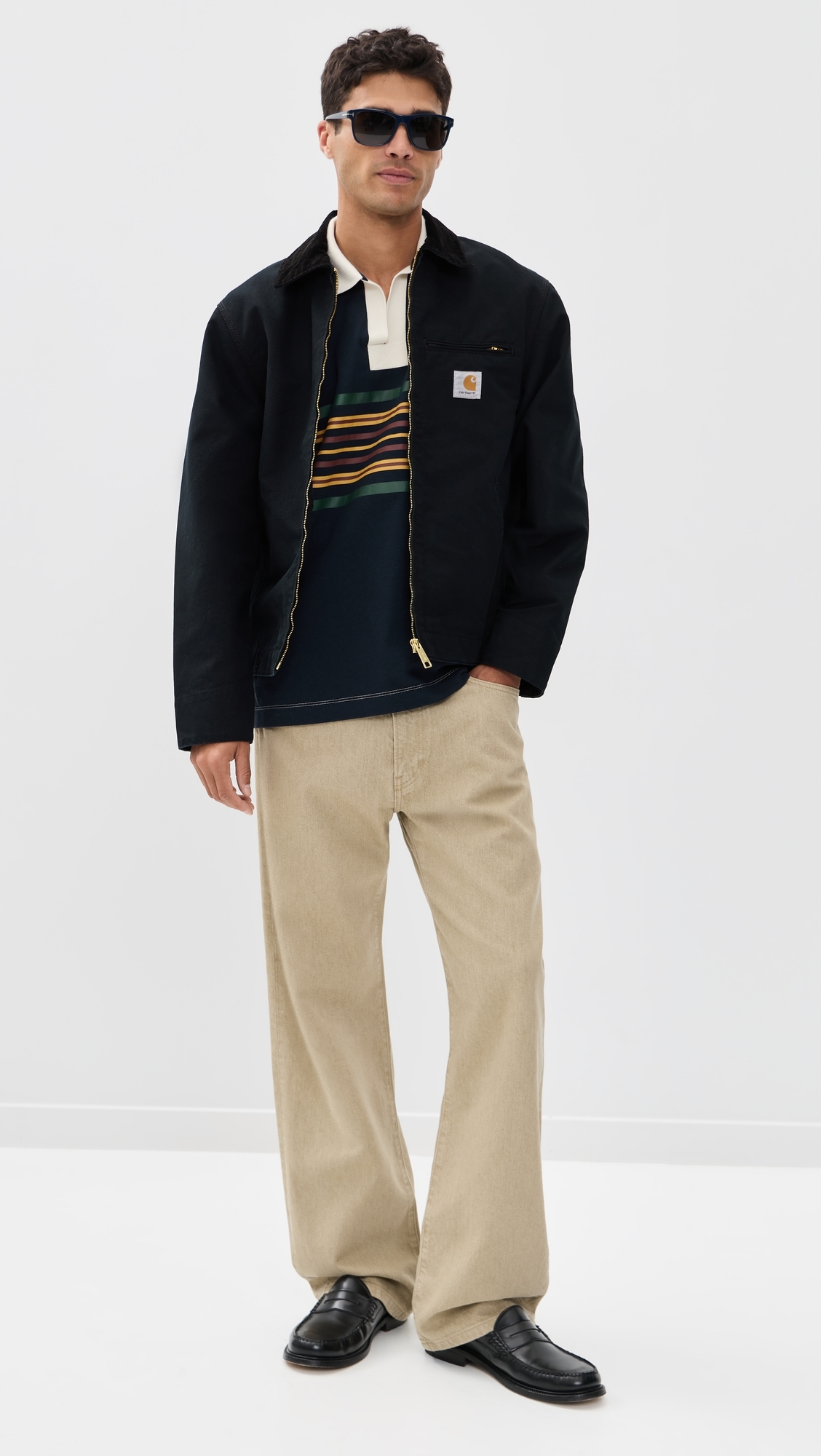Short Sleeve Striped Rugby Polo Navy