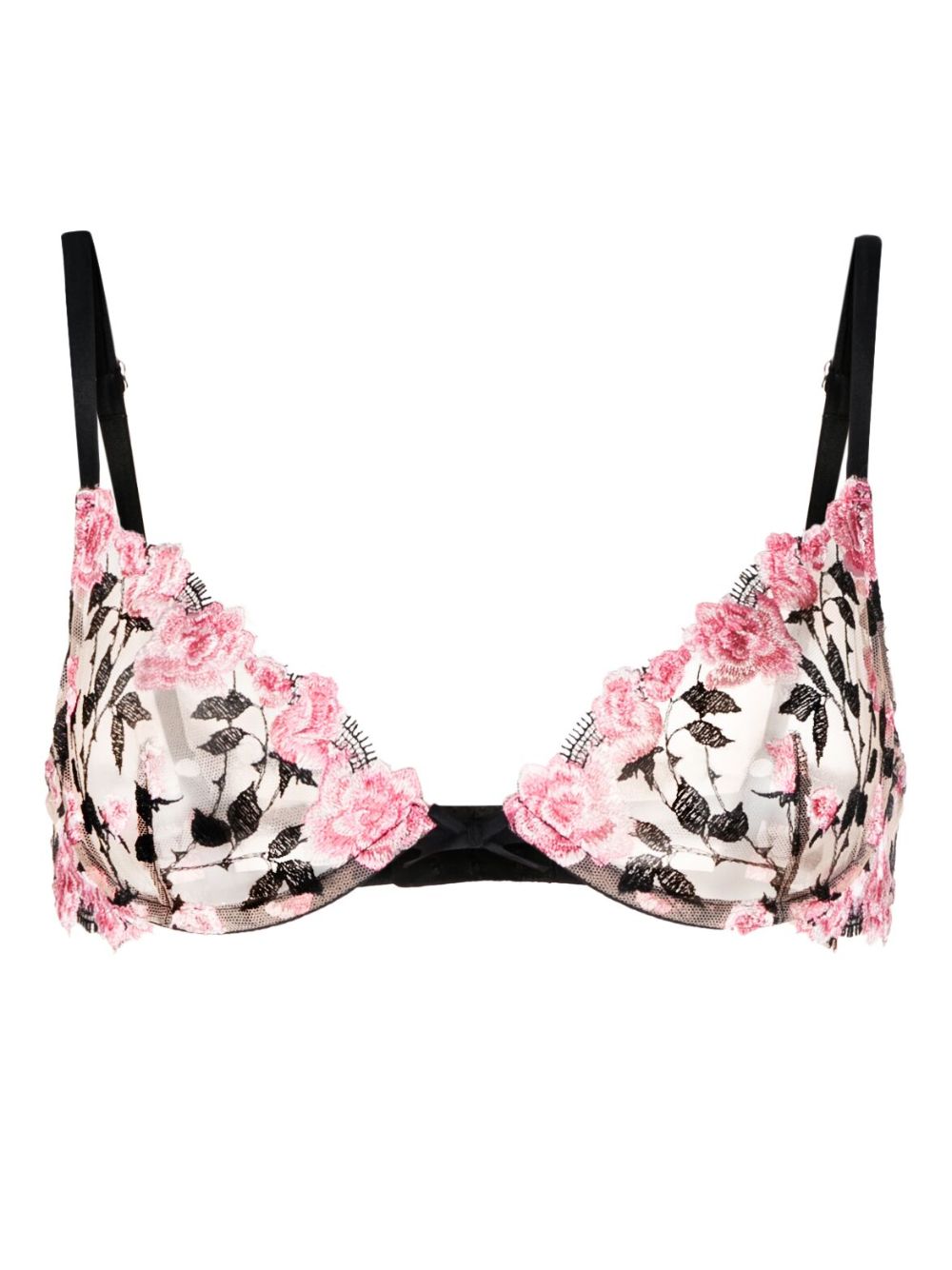 Floral-embroidered demi bra - Neutrals