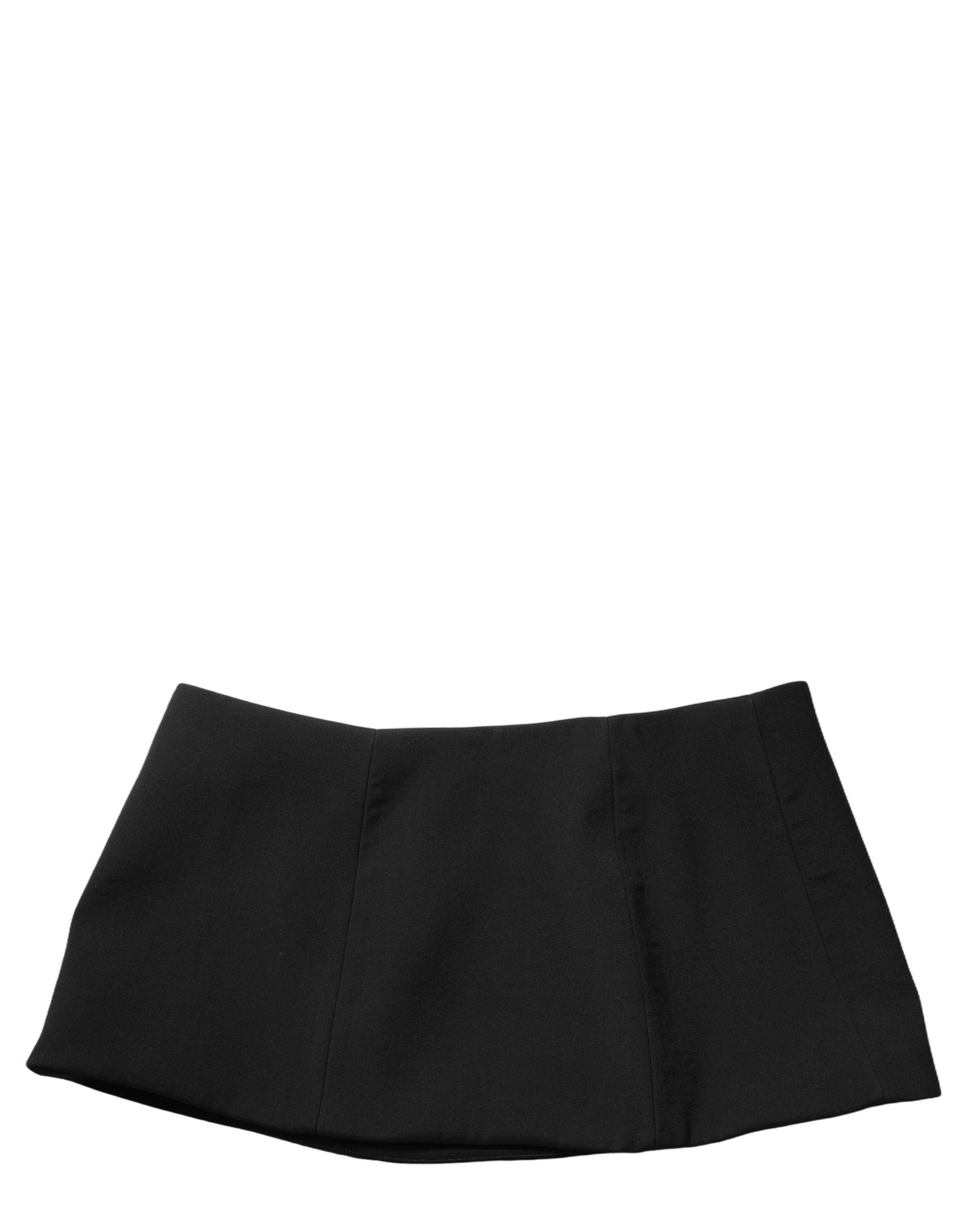 Virgin Wool A-Line Low Waist Skirt — Black
