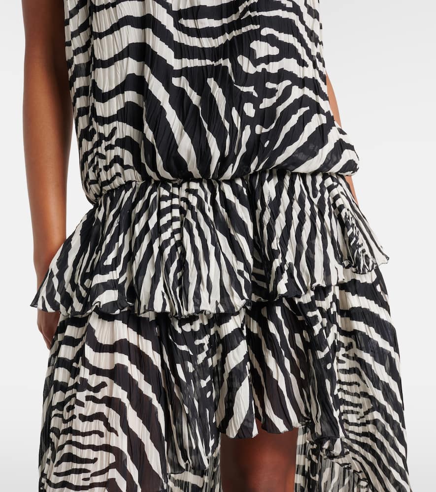 Zebra-print asymmetric chiffon minidress