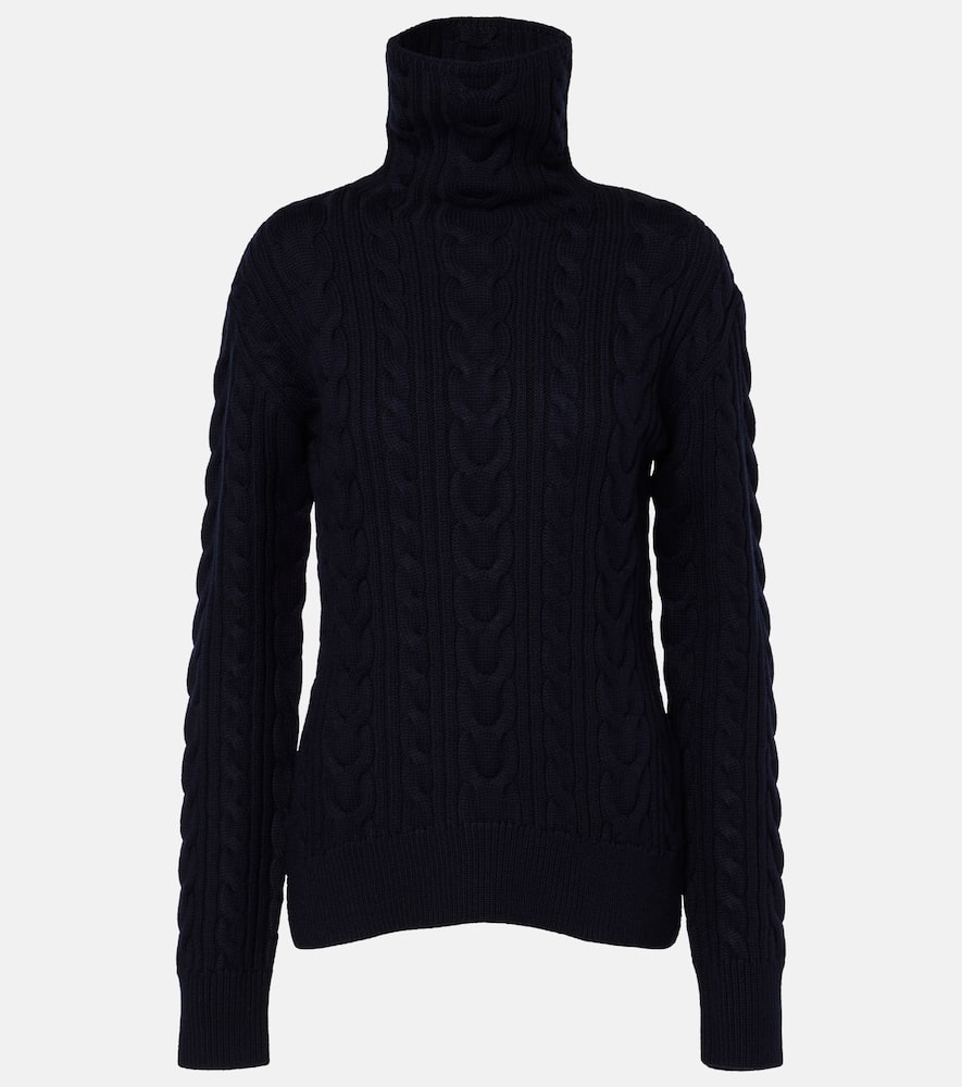 Cable-knit wool and cotton turtleneck sweater