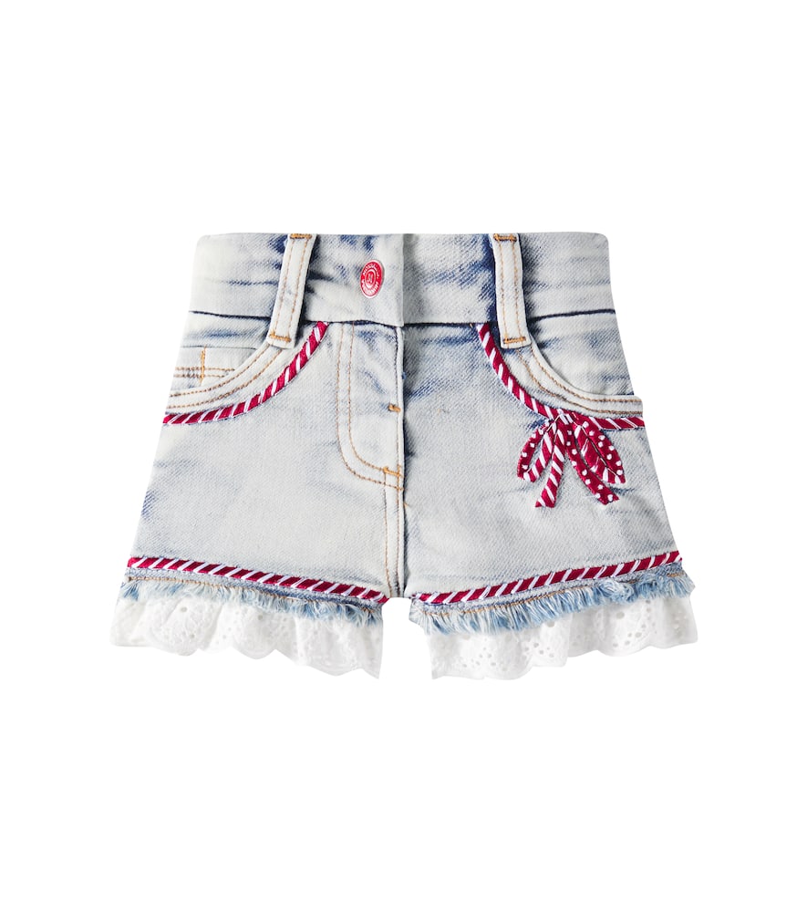 Monnalisa Baby ruffled lace-trimmed denim shorts