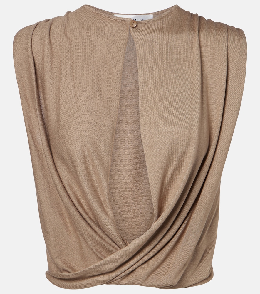 Esme cutout draped silk-blend crop top