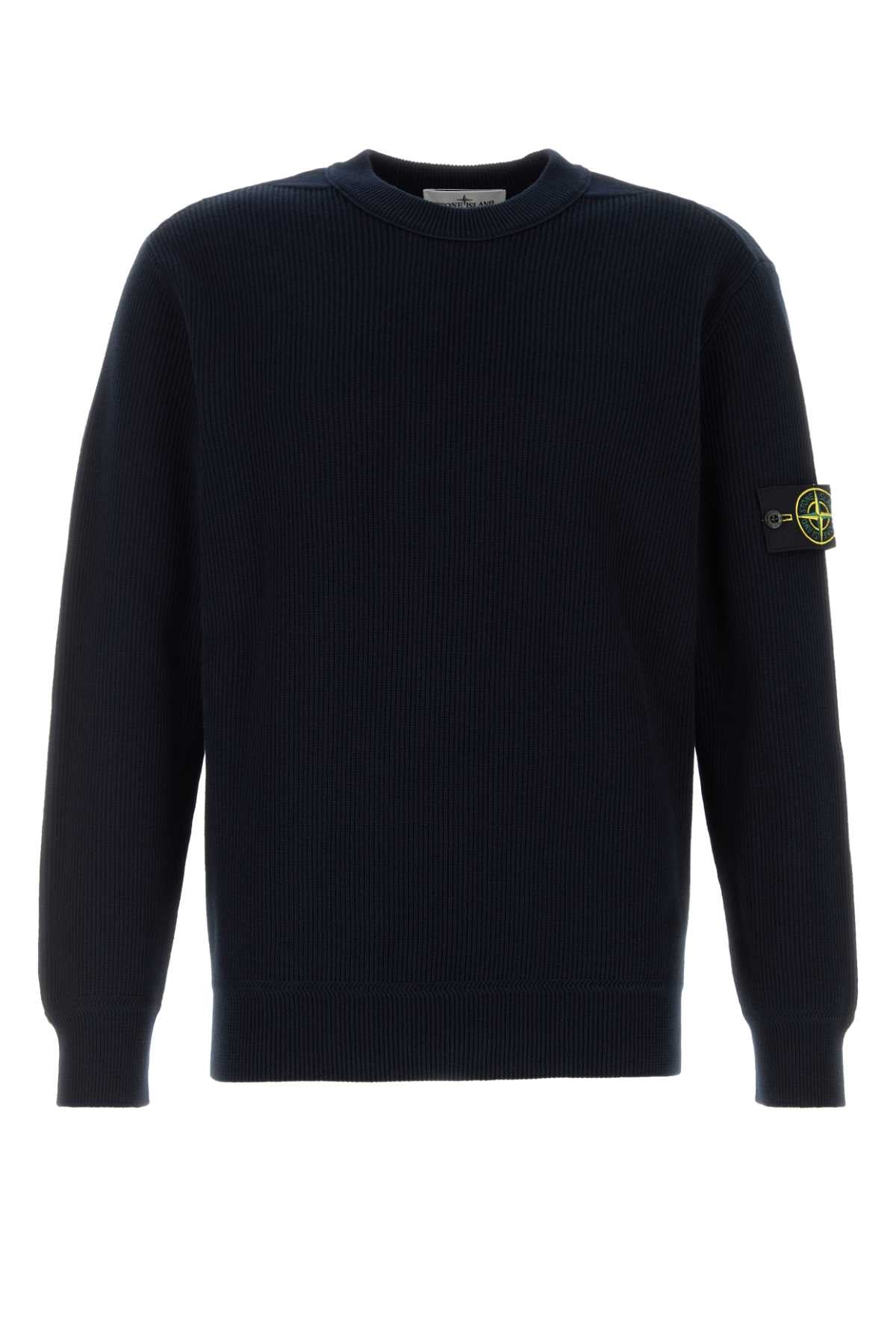 Ribbed-Knit Cotton Sweater — Navy