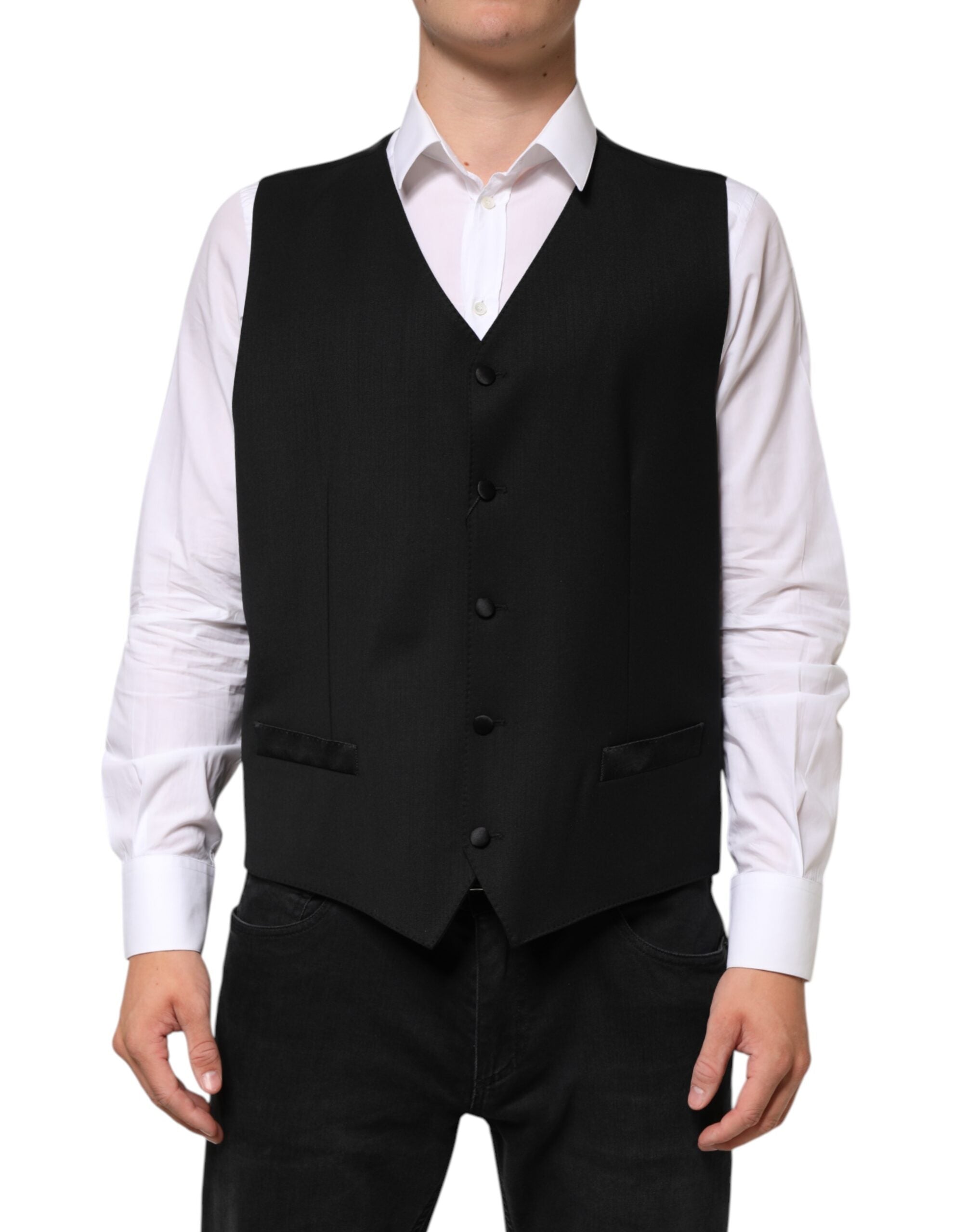 Wool Blend Formal Vest — Black