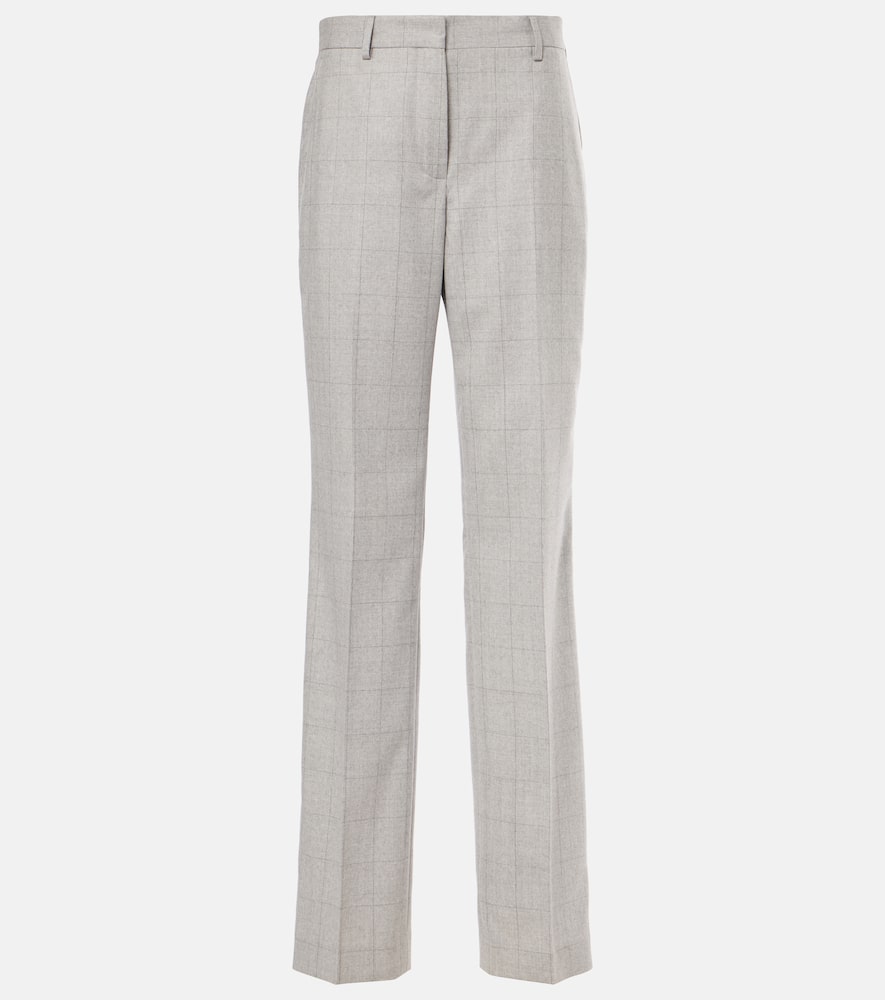 Checked wool straight pants