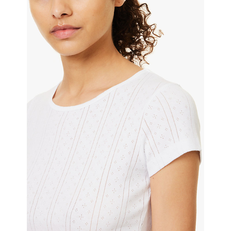 Cou Intimates Womens White the Baby Tee Pointelle Organic-cotton T-shirt