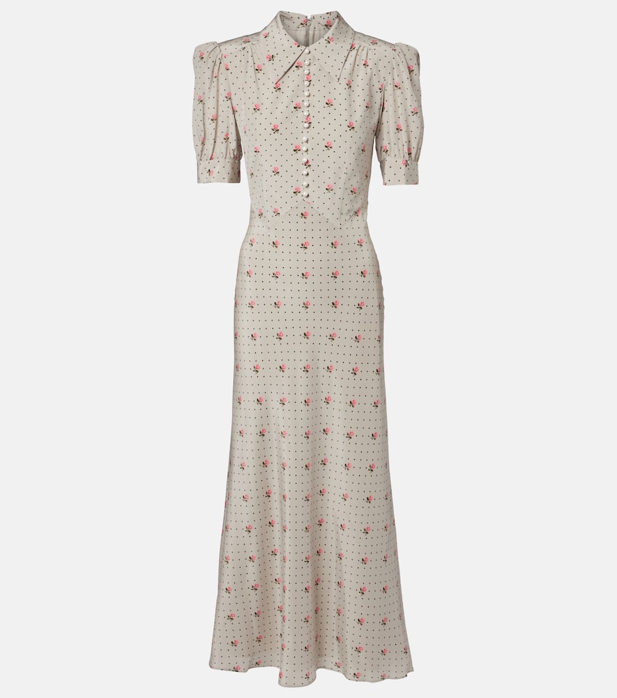 Floral polka-dot silk maxi dress