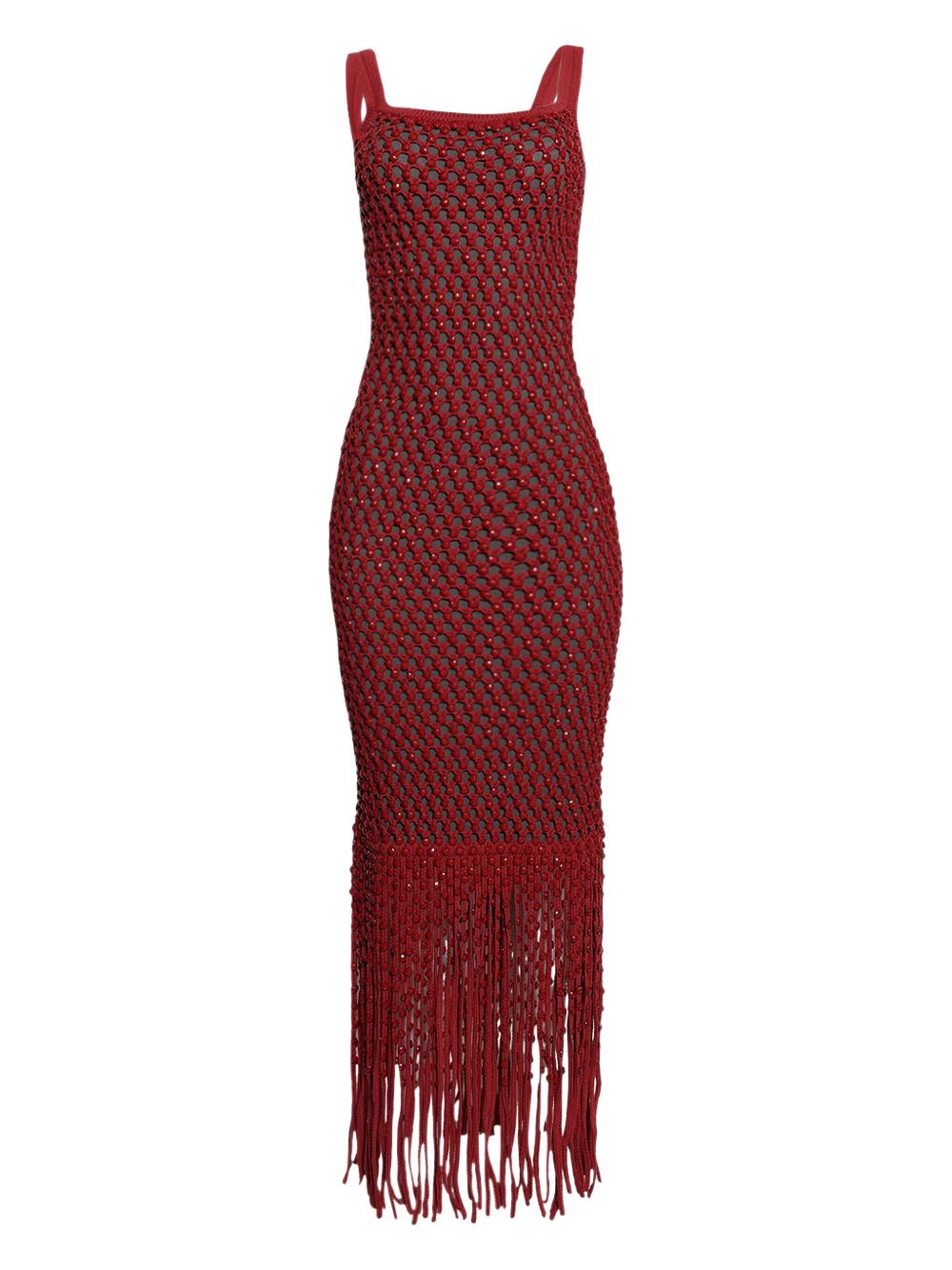 Gala fringe-detail knitted dress - Red