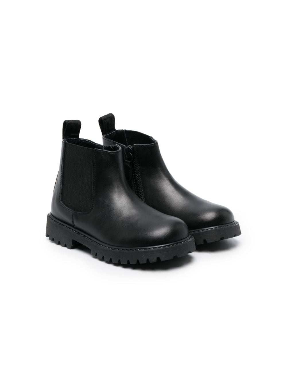 Round-toe leather ankle boots - Black