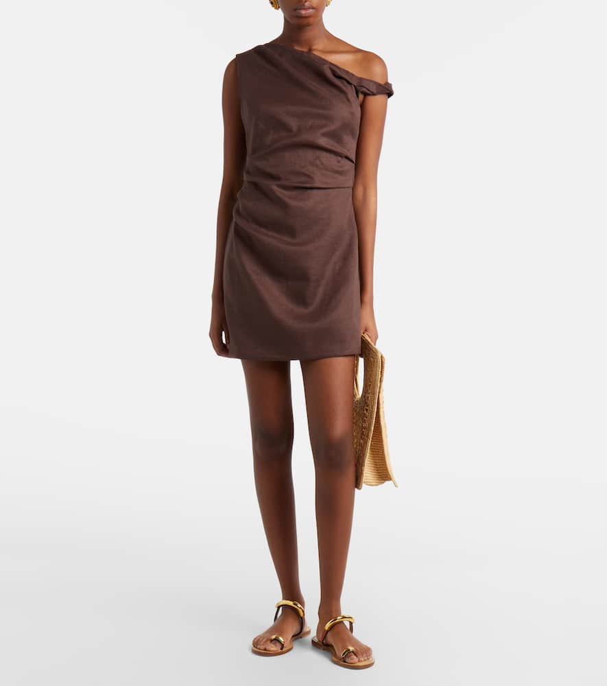 One-shoulder linen minidress
