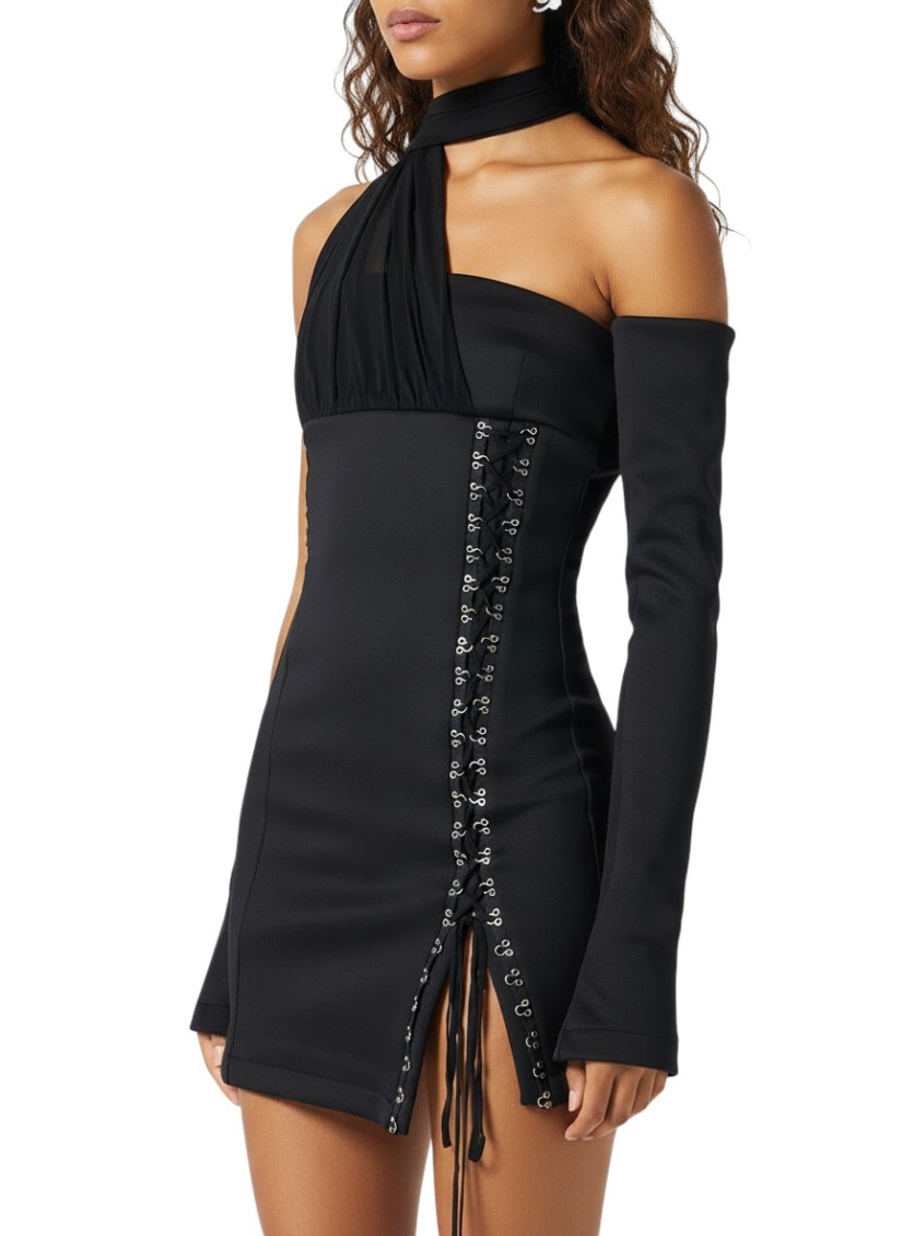 Blumarine - mini dress off shoulder lace up design