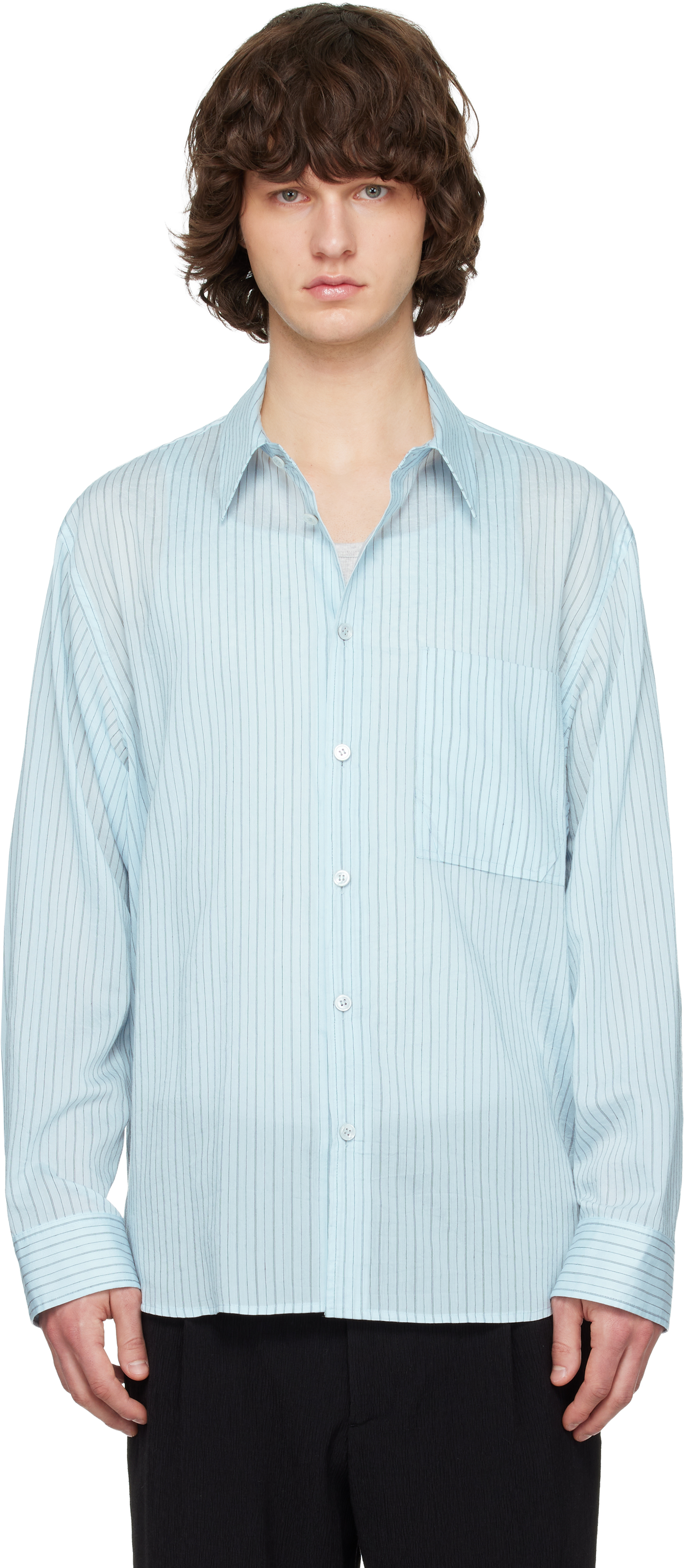 Blue Lyocell Nylon Stripe Shirt