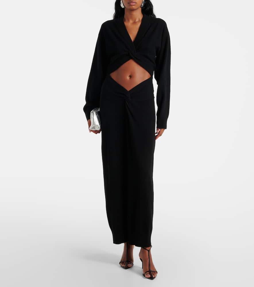 Gathered cutout wool and cashmere maxi dress