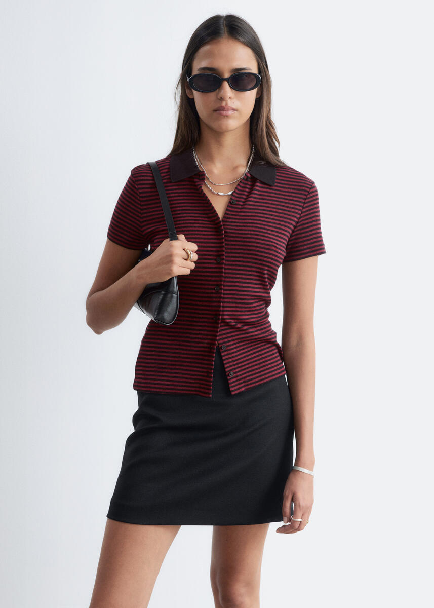 Buttoned Jersey Top -Red M
