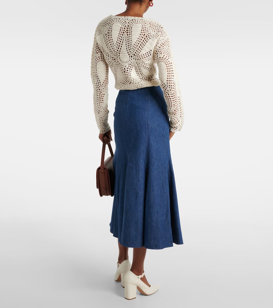 Amy flared cotton and linen midi skirt