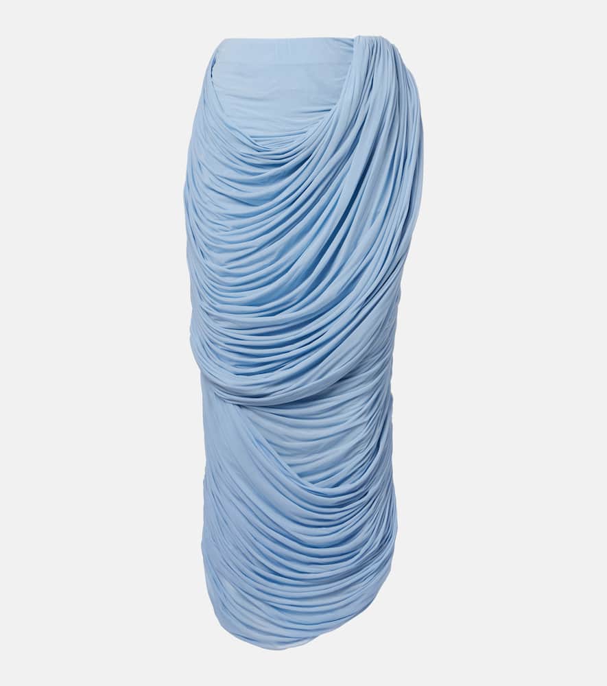 Draped ruched jersey midi skirt