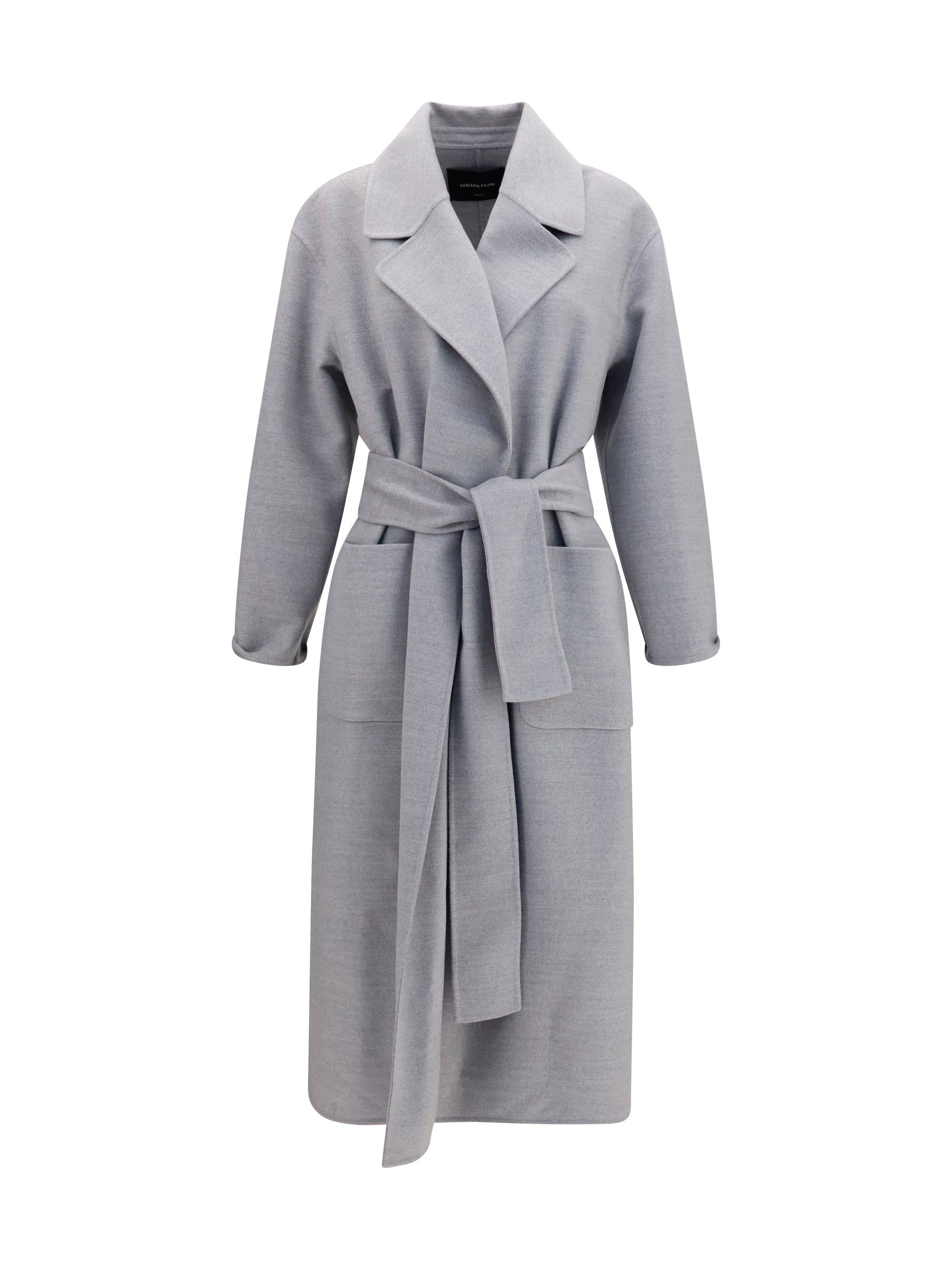 Belted Double Merino Wool Coat — Gray