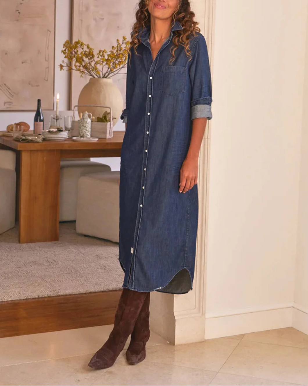Rory Maxi Shirtdress Vintage Dark Wash