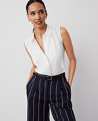 Ann Taylor Petite Shirred Yoke Sleeveless Shirt