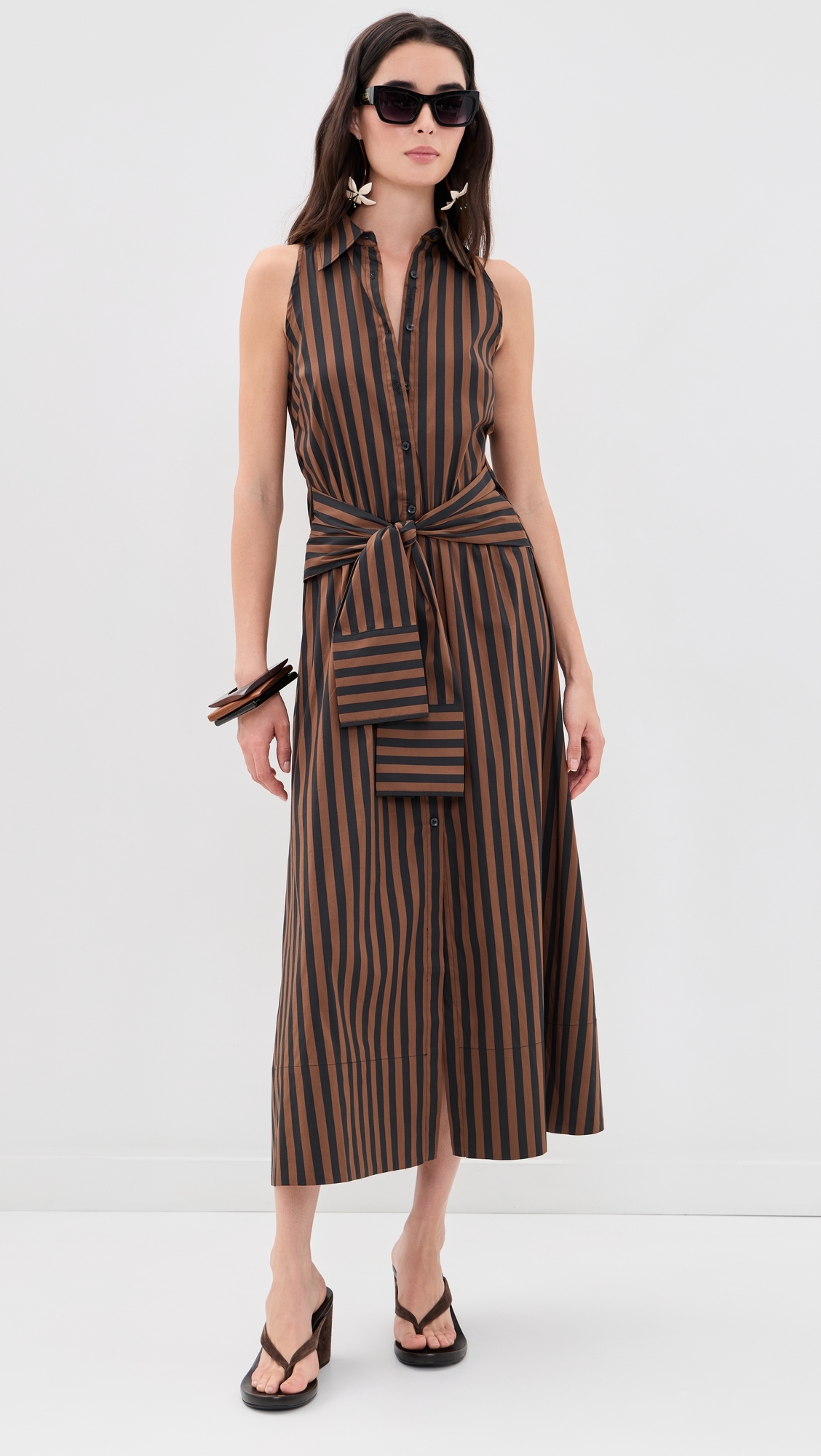 Inna Sleeveless Poplin Dress Choco Brown/Black Stripe