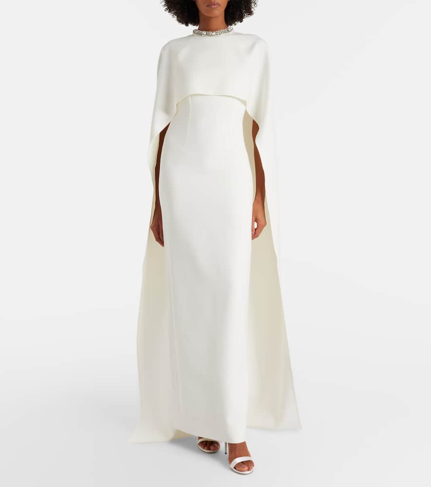 Crystal-embellished caped crêpe gown