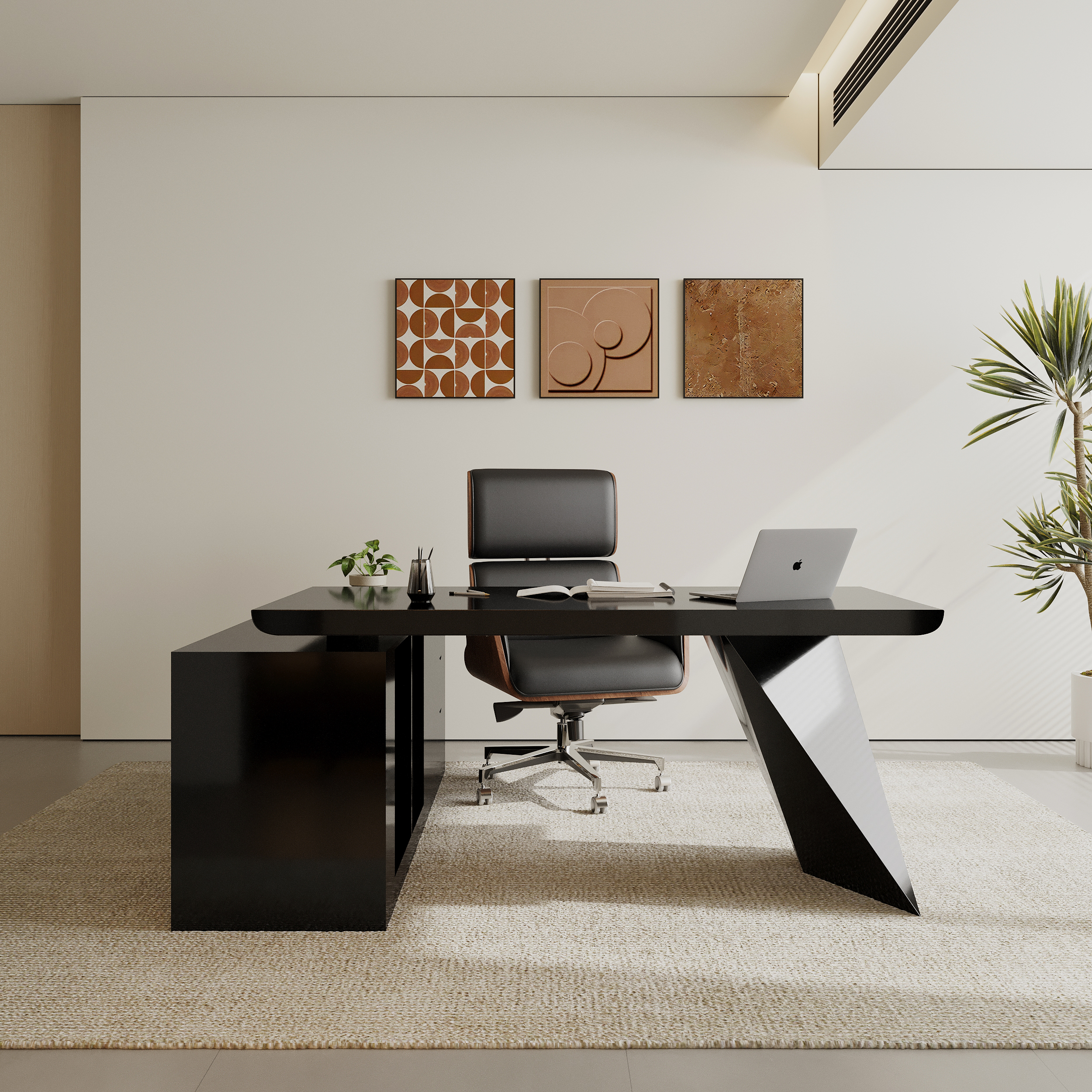 Modern White L-Shape Executive Left Hand Desk & Office Chair Set