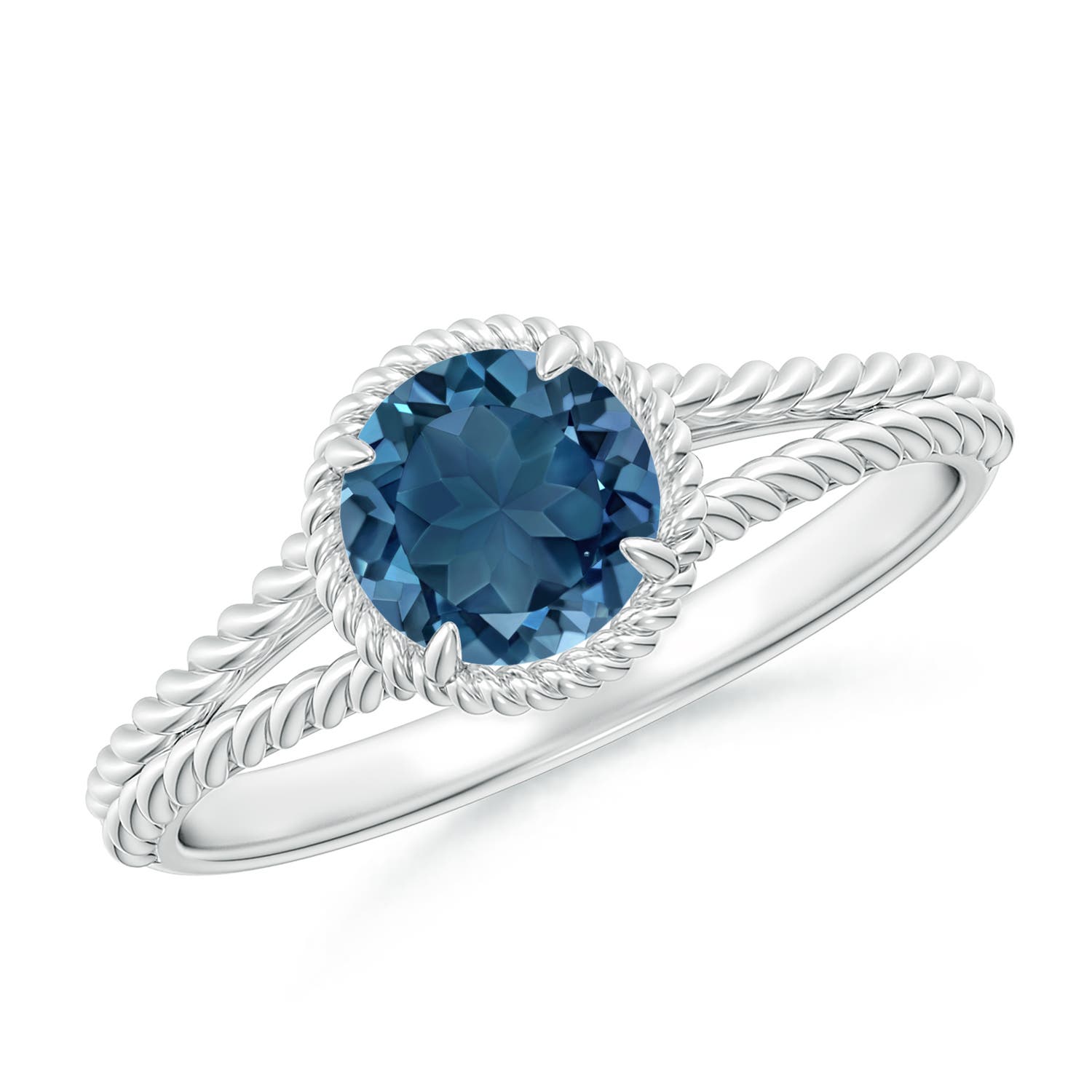 Angara 0.95 Carat London Blue Topaz Twist Rope Split Shank Ring in Platinum