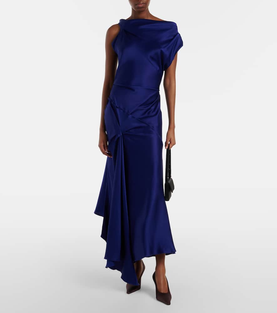 Draped asymmetric satin midi dress