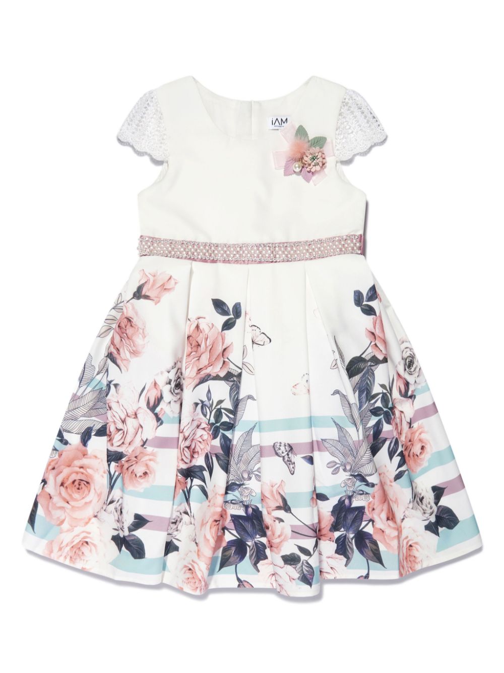Floral-print rhinestone-embellished dress - White