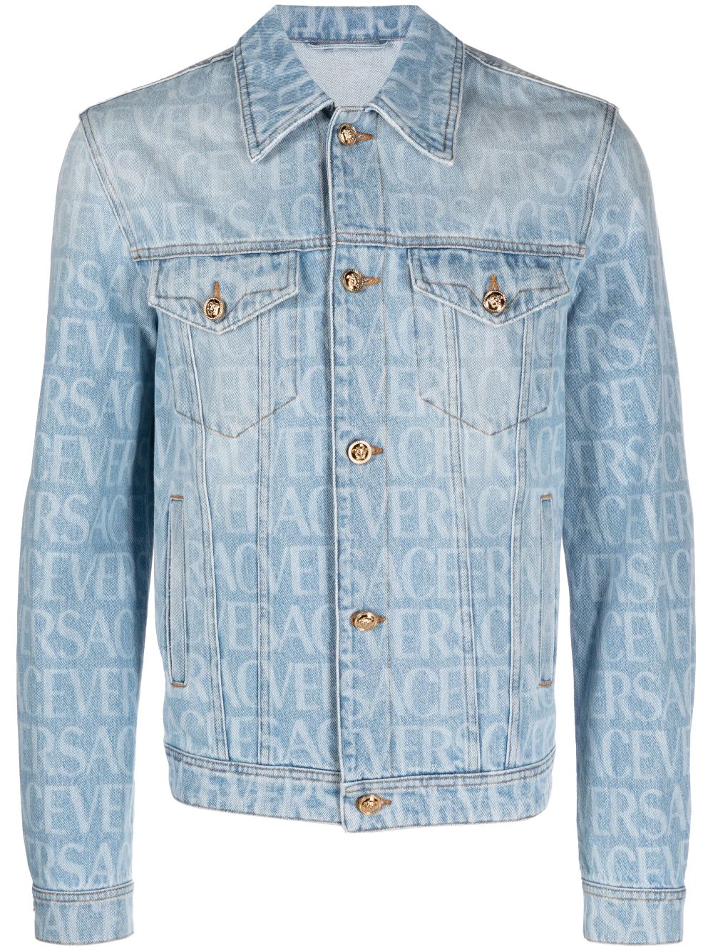 Allover logo-print denim jacket - Blue