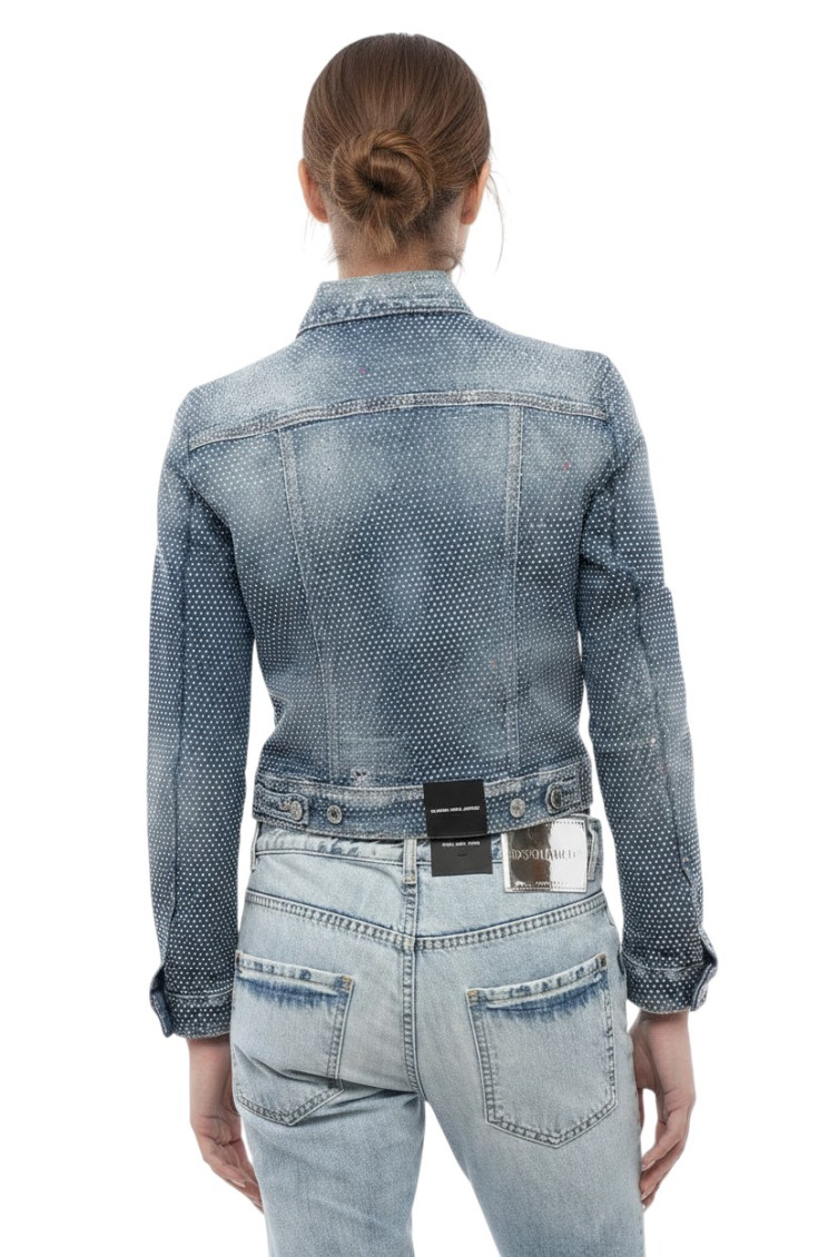 Sky Blue Embellished Shirt Collar Jacket