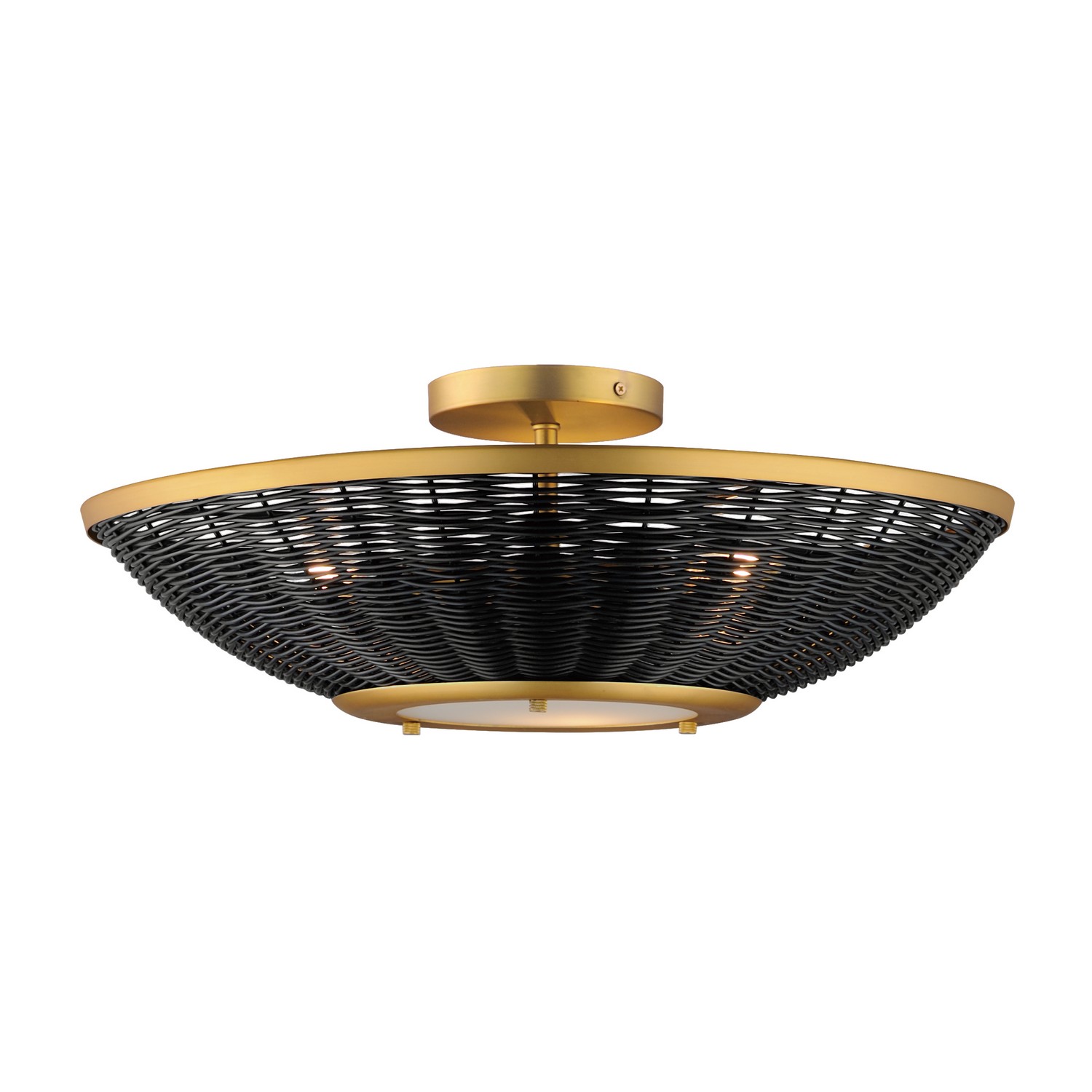 Rattan 3-Light Wall Sconce with Semi-Flush Mount in Natural Aged Bra