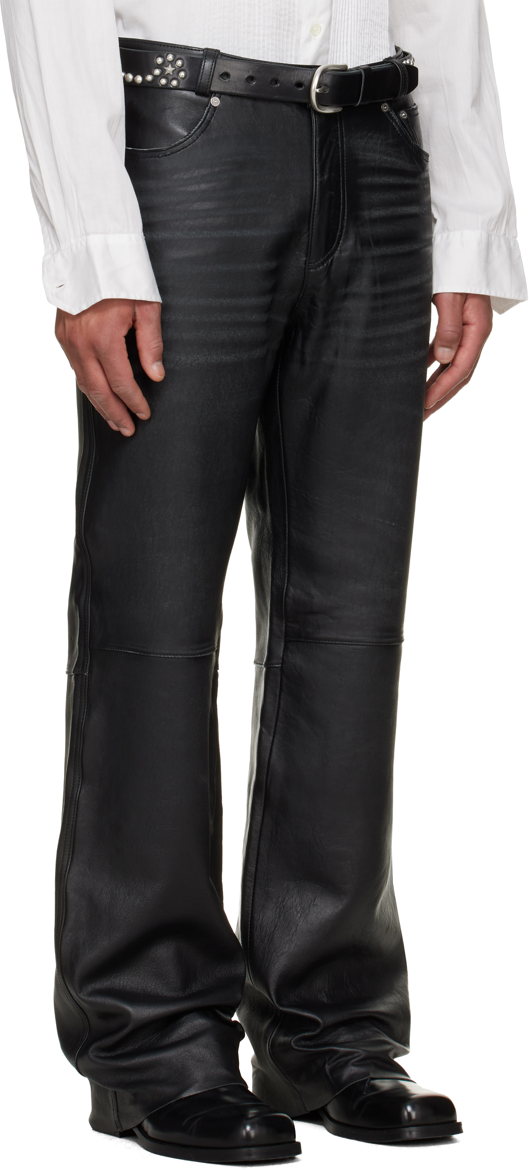 Black Carlson Cut Leather Pants