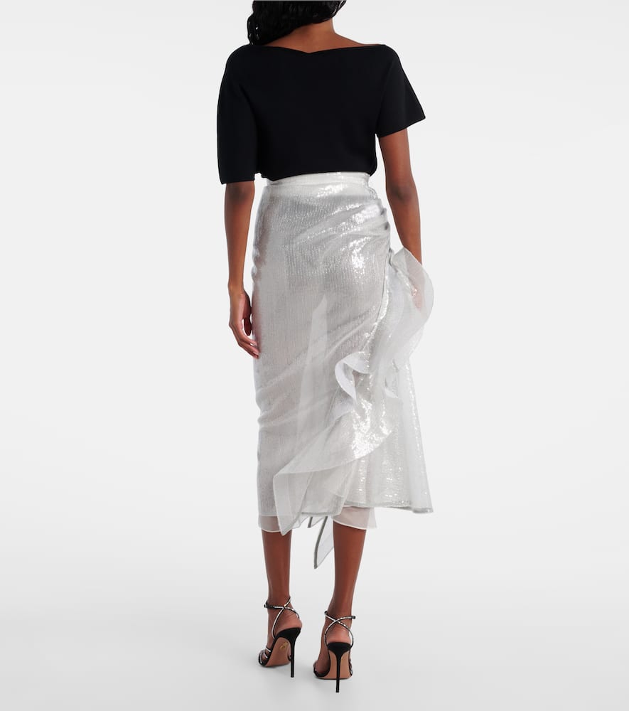 Hymn ruffled sequined midi skirt
