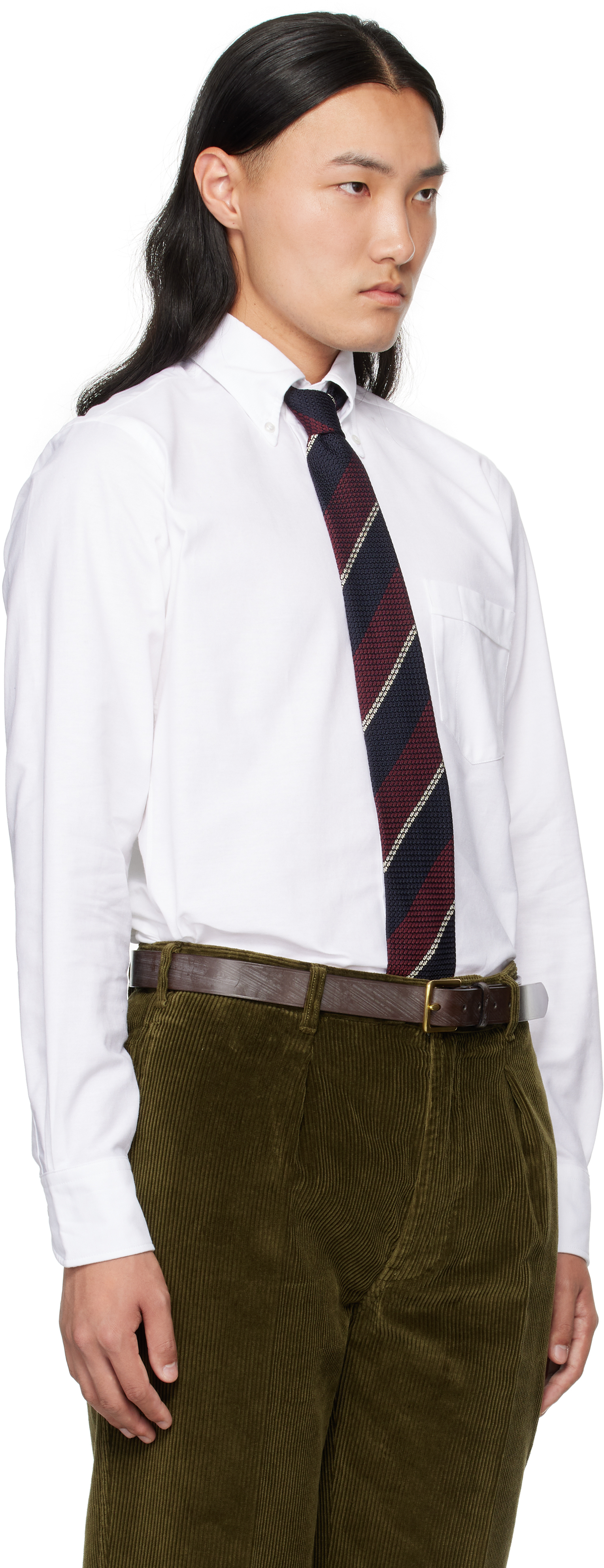 Drake's White Oxford Cotton Cloth Button-Down Shirt