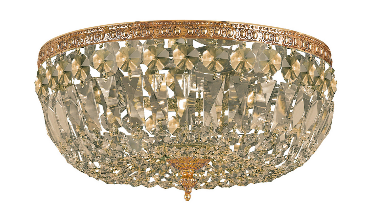 Crystorama 3-Light 14" Ceiling Light in Olde Brass with Golden Teak Hand Cut Crysta