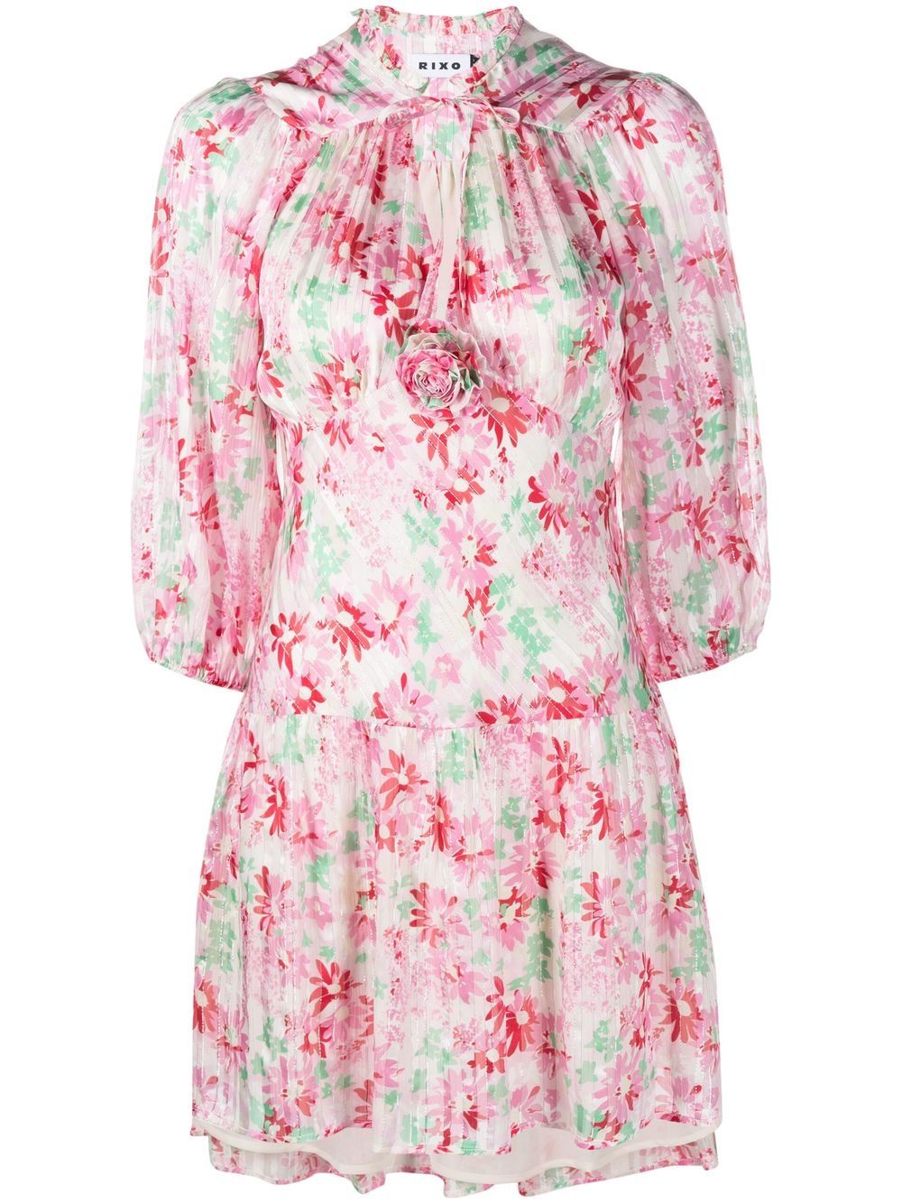 Floral-print pleated mini dress - Pink
