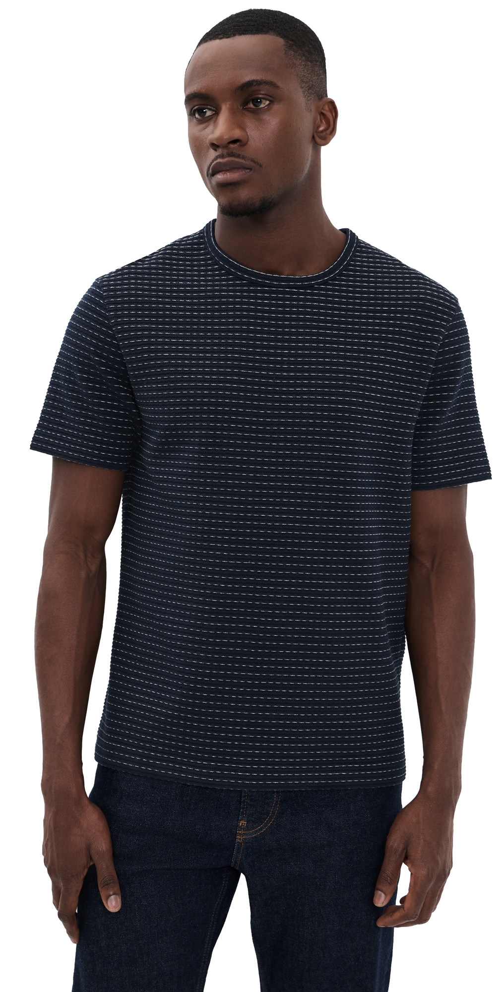 Jacquard Stripe Tee Navy/Cream Stripe