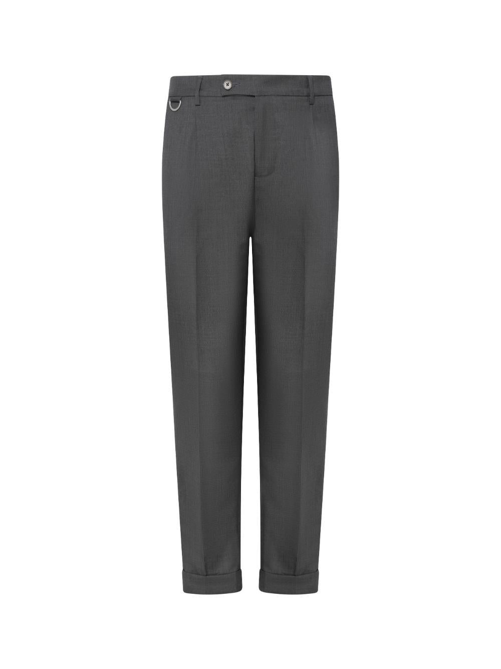 Virgin Wool Slim Carrot Fit Trousers — Gray